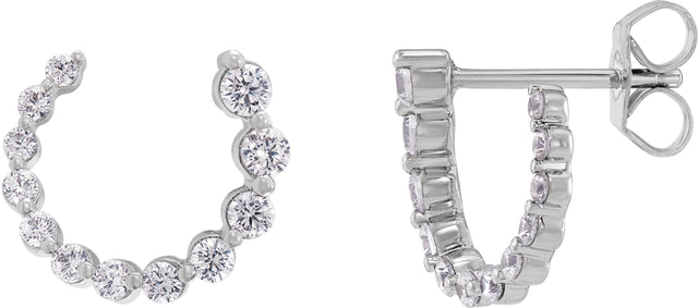 14K Gold Round Natural Diamond Front-Back Earrings - White Gold
