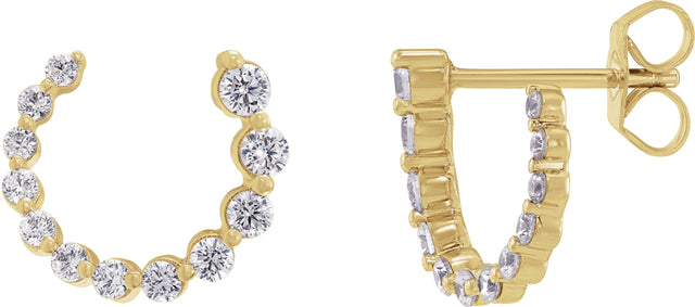 14K Gold Round Lab-Grown Diamond Front-Back Earrings - Yellow Gold