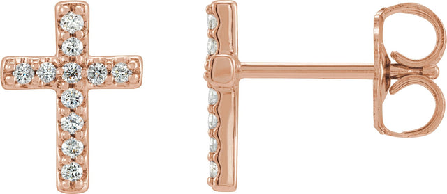 14K Gold Round Natural Diamond Cross Earrings – 7.6x5.7mm - Rose Gold