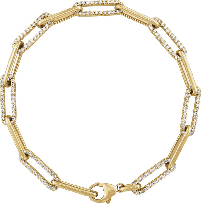 14K Gold Round Lab-Grown Diamond Accented Link Bracelet - Yellow Gold