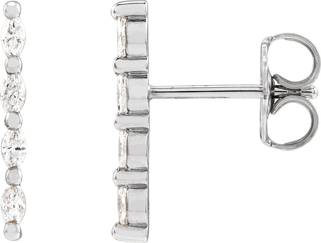 Platinum Marquise Natural Diamond Accented Bar Earrings