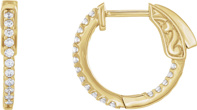 14K Gold Round Lab-Grown Diamond Inside-Outside Hoop Earrings - Yellow Gold
