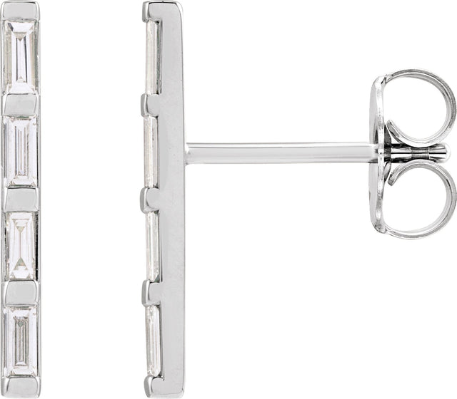 14K Gold Natural Diamond Bar Earrings - White Gold