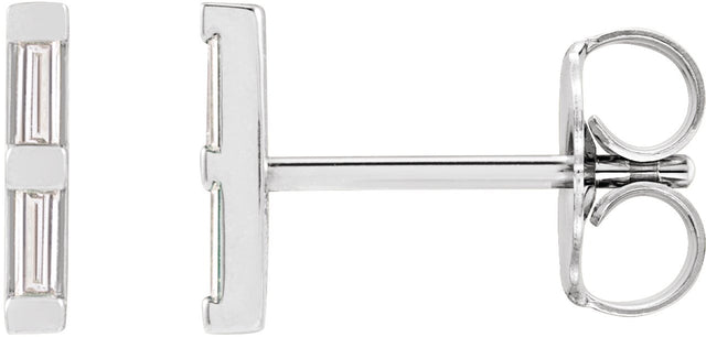 14K Gold Natural Diamond Bar Earrings - White Gold