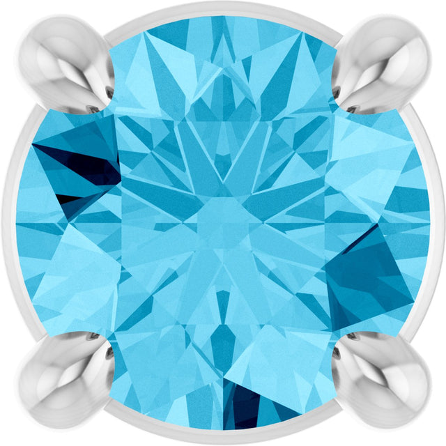 14K Gold Round Natural Aquamarine Solitaire Slide Necklace or Pendant - White Gold
