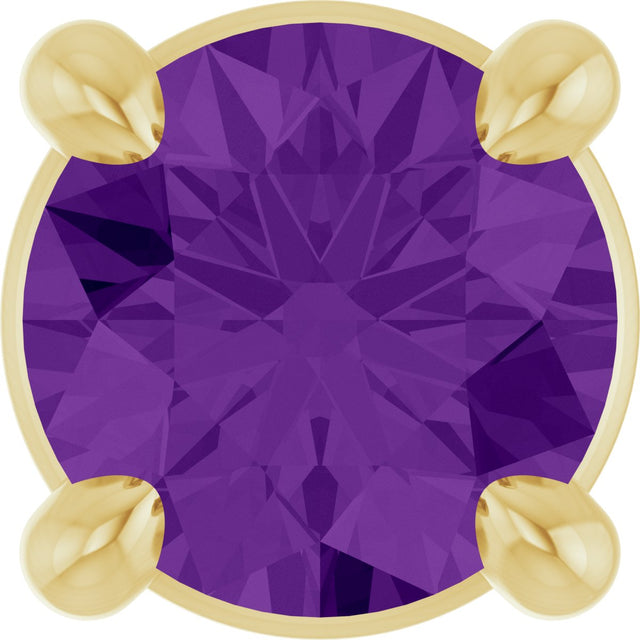 14K Gold Round Natural Amethyst Solitaire Slide Necklace or Pendant - Yellow Gold