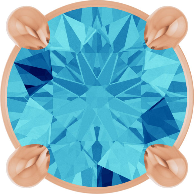 14K Gold Round Natural Blue Zircon Solitaire Slide Necklace or Pendant - Rose Gold