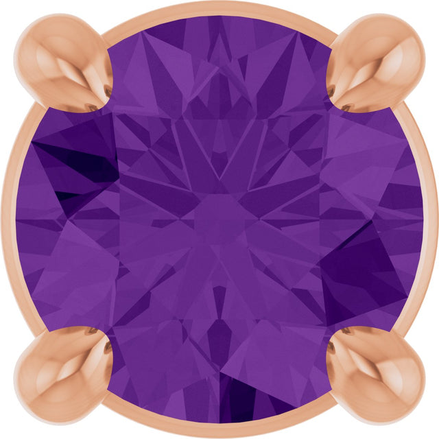 14K Gold Round Natural Amethyst Solitaire Slide Necklace or Pendant - Rose Gold