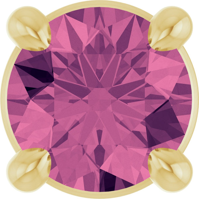 14K Gold Round Natural Pink Tourmaline Solitaire Slide Necklace or Pendant - Yellow Gold