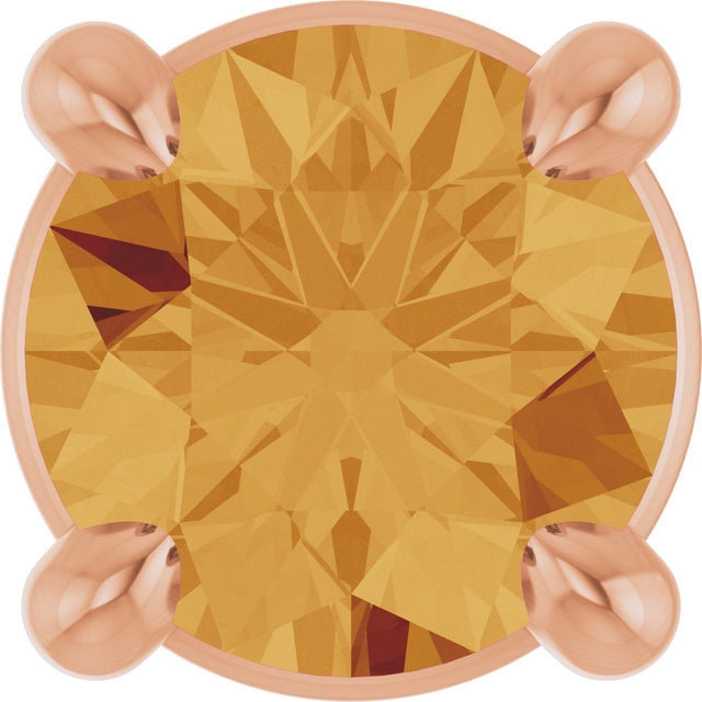 14K Gold Round Natural Citrine Solitaire Slide Necklace or Pendant - Rose Gold