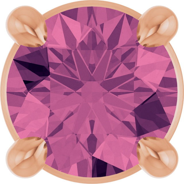 14K Gold Round Natural Pink Tourmaline Solitaire Slide Necklace or Pendant - Rose Gold