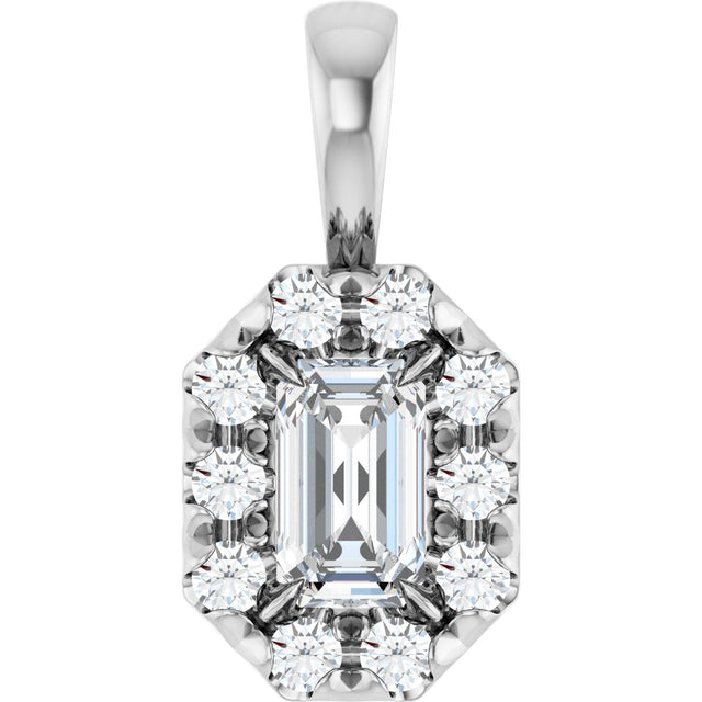 Platinum Emerald Natural White Sapphire Halo-Style Necklace or Pendant