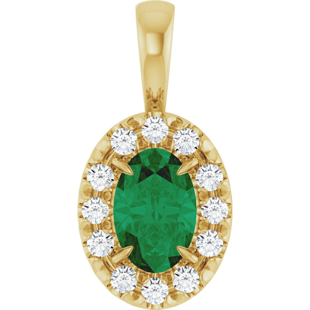 14K Gold Emerald Natural Emerald Halo-Style Necklace or Pendant - Yellow Gold