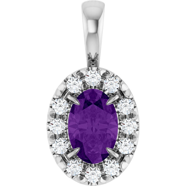 Platinum Emerald Natural Amethyst Halo-Style Necklace or Pendant