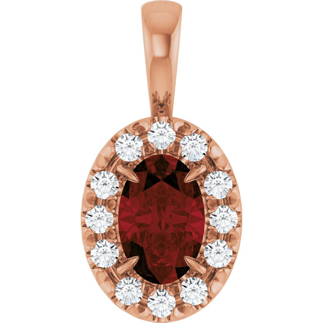 14K Gold Emerald Natural Mozambique Garnet Halo-Style Necklace or Pendant - Rose Gold