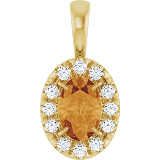 14K Gold Emerald Natural Citrine Halo-Style Necklace or Pendant - Yellow Gold