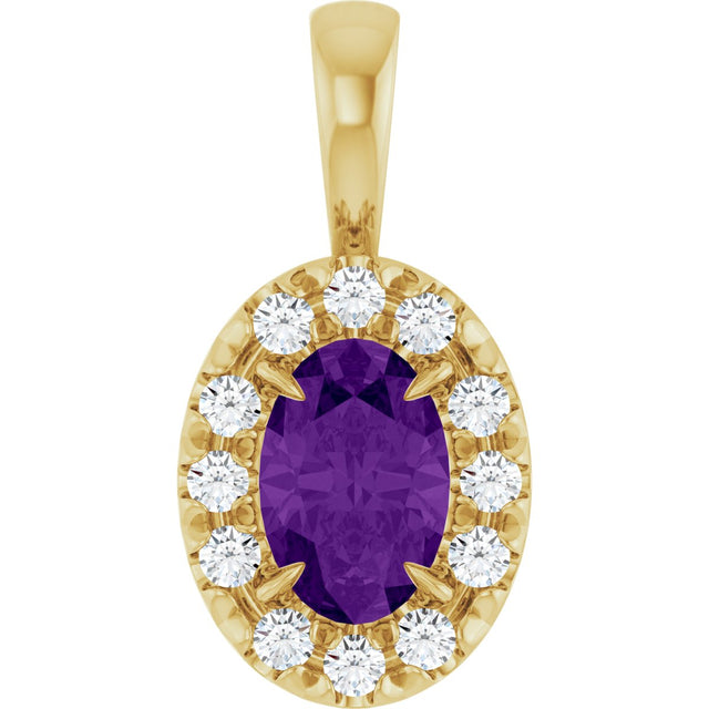 14K Gold Emerald Natural Amethyst Halo-Style Necklace or Pendant - Yellow Gold
