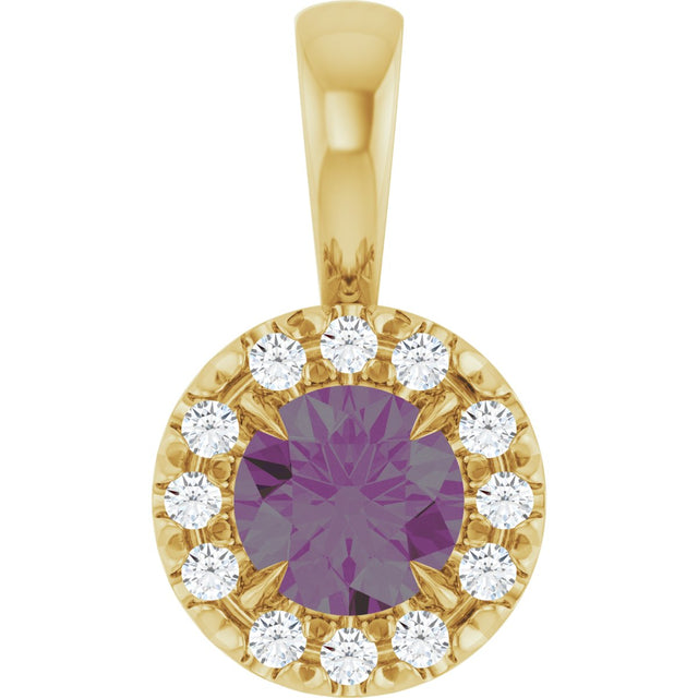 14K Gold Emerald Lab-Grown Alexandrite Halo-Style Necklace or Pendant - Yellow Gold
