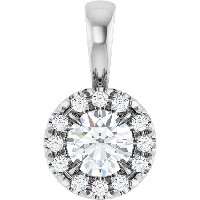 Platinum Round Natural Diamond Halo-Style Necklace or Pendant – up to 1/8 CTW