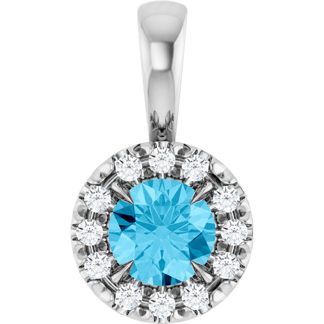Platinum Emerald Natural Aquamarine Halo-Style Necklace or Pendant
