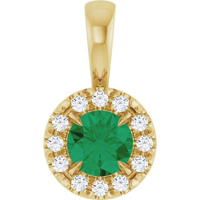 14K Gold Emerald Lab-Grown Emerald Halo-Style Necklace or Pendant - Yellow Gold