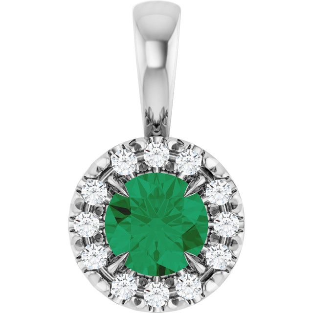 Platinum Emerald Lab-Grown Emerald Halo-Style Necklace or Pendant