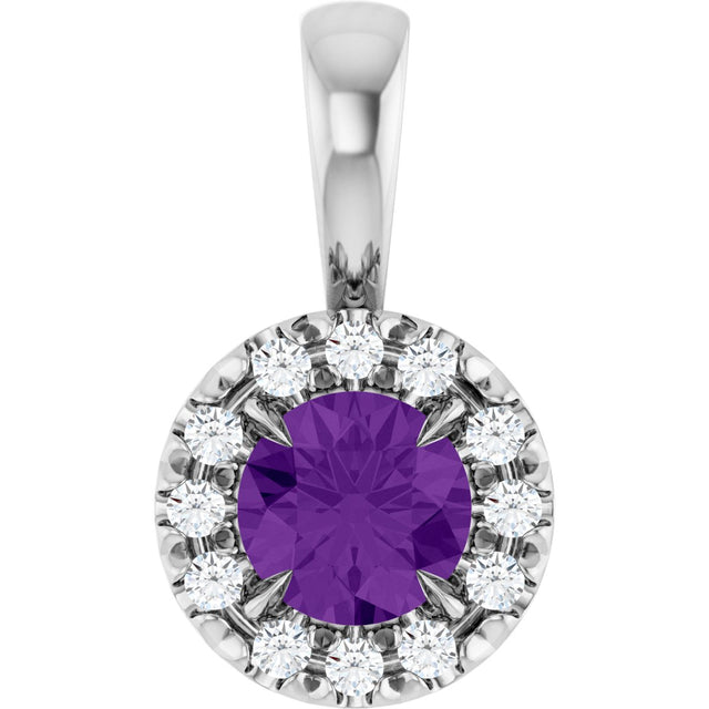 14K Gold Emerald Natural Amethyst Halo-Style Necklace or Pendant - White Gold
