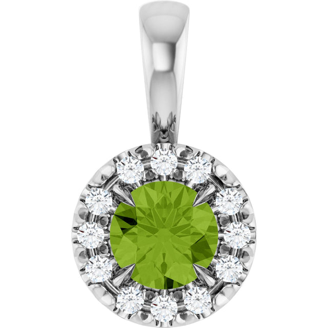 Platinum Emerald Natural Peridot Halo-Style Necklace or Pendant