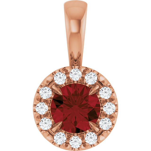 14K Gold Emerald Natural Mozambique Garnet Halo-Style Necklace or Pendant - Rose Gold