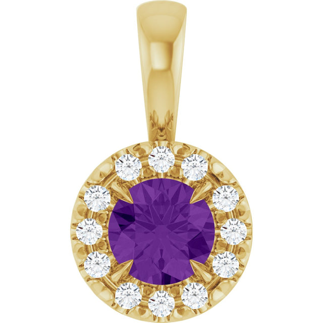 14K Gold Emerald Natural Amethyst Halo-Style Necklace or Pendant - Yellow Gold