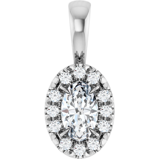 14K Gold Emerald Natural White Sapphire Halo-Style Necklace or Pendant - White Gold