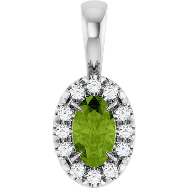 Platinum Emerald Natural Peridot Halo-Style Necklace or Pendant