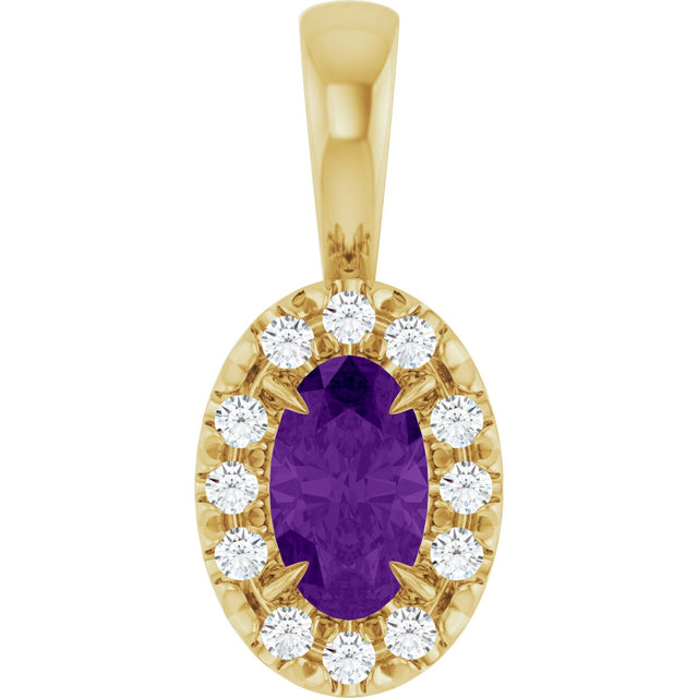 14K Gold Emerald Natural Amethyst Halo-Style Necklace or Pendant - Yellow Gold