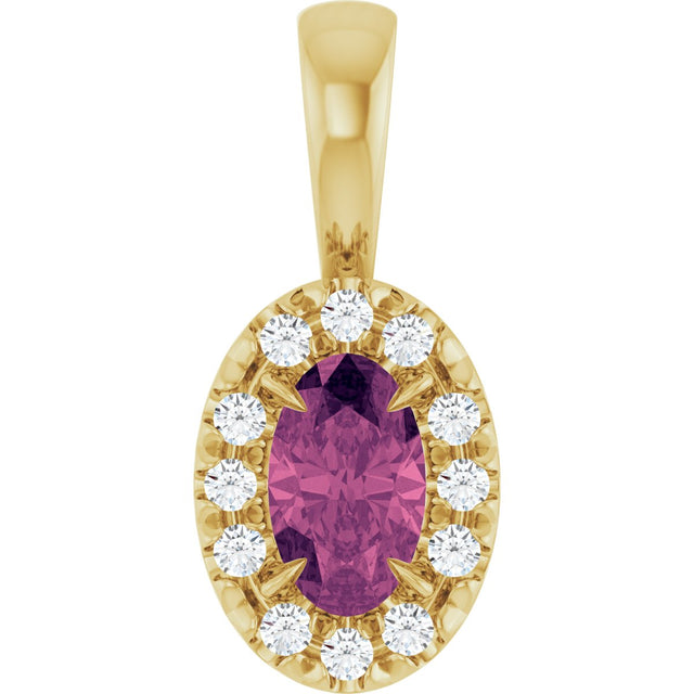 14K Gold Emerald Natural Pink Tourmaline Halo-Style Necklace or Pendant - Yellow Gold