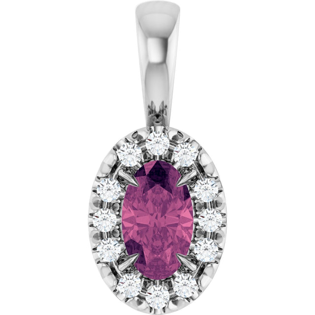 14K Gold Emerald Natural Pink Tourmaline Halo-Style Necklace or Pendant - White Gold