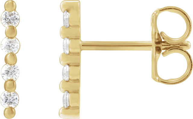 14K Gold Round Natural Diamond Accented Bar Earrings III - Yellow Gold