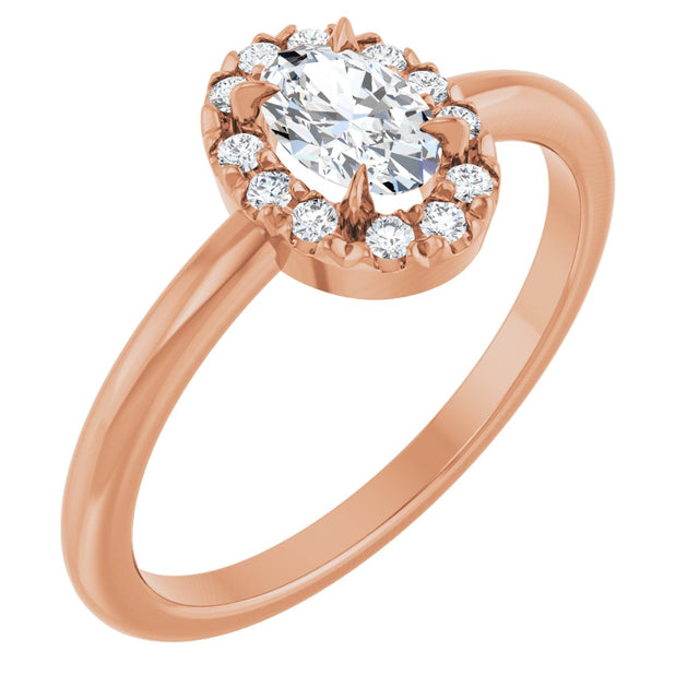14K Gold Emerald Natural White Sapphire Halo-Style Ring - Rose Gold
