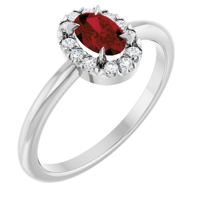 14K Gold Emerald Natural Mozambique Garnet Halo-Style Ring - White Gold