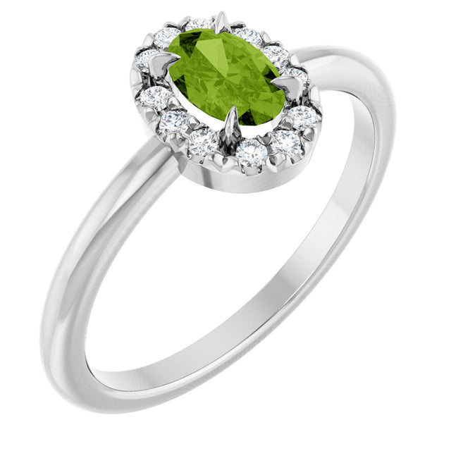 Platinum Emerald Natural Peridot Halo-Style Ring