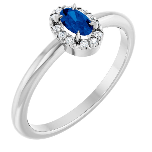 Platinum Emerald Natural Blue Sapphire Halo-Style Ring