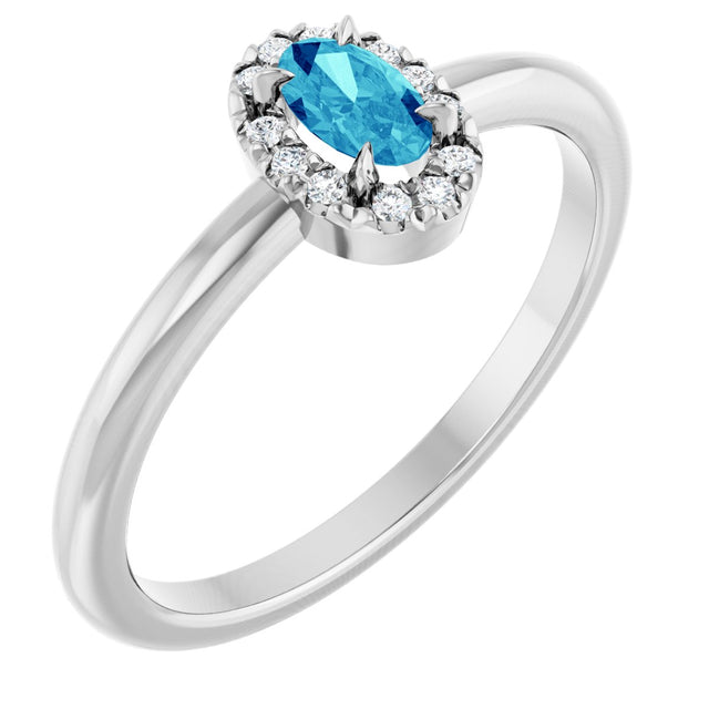 14K Gold Emerald Natural Blue Zircon Halo-Style Ring - White Gold