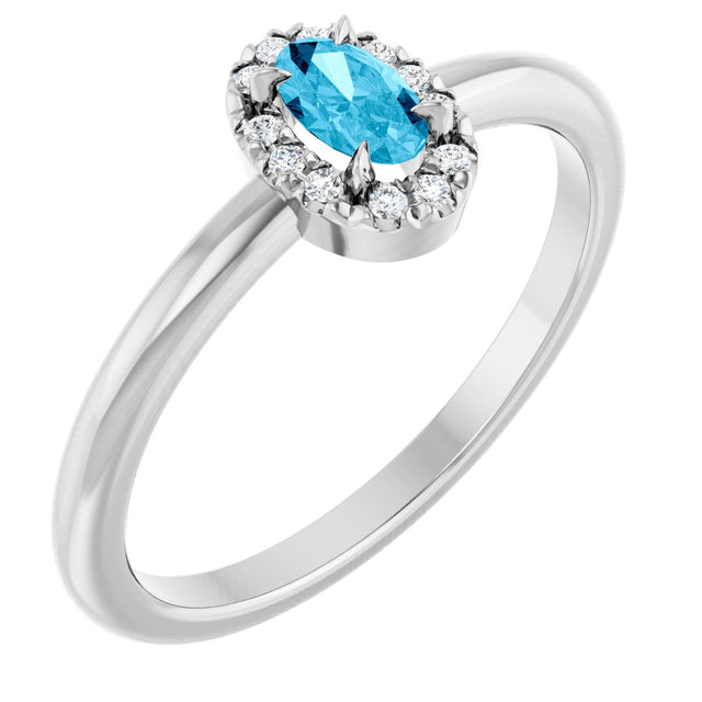 14K Gold Emerald Natural Aquamarine Halo-Style Ring - White Gold