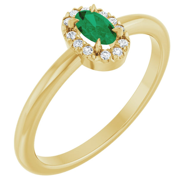 14K Gold Emerald Lab-Grown Emerald Halo-Style Ring - Yellow Gold