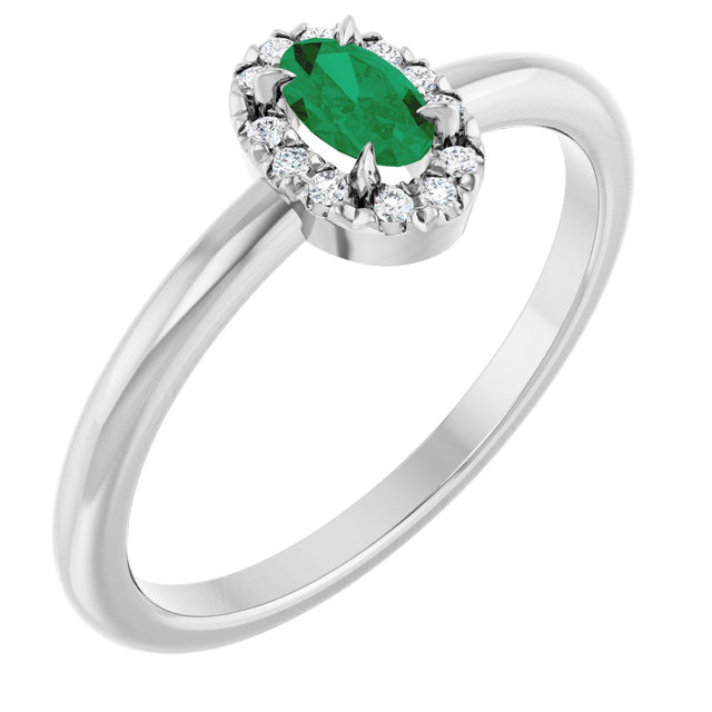 Platinum Emerald Lab-Grown Emerald Halo-Style Ring
