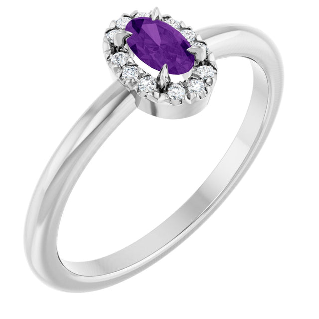 Platinum Emerald Natural Amethyst Halo-Style Ring