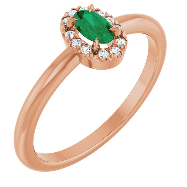 14K Gold Emerald Natural Emerald Halo-Style Ring - Rose Gold