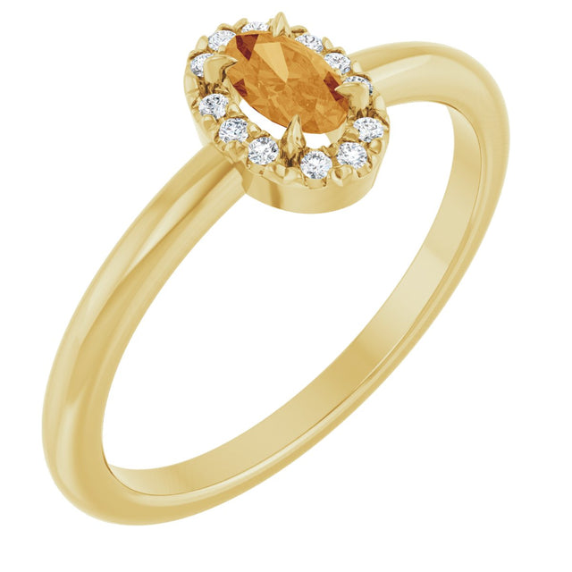 14K Gold Emerald Natural Citrine Halo-Style Ring - Yellow Gold