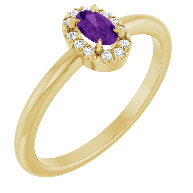 14K Gold Emerald Natural Amethyst Halo-Style Ring - Yellow Gold