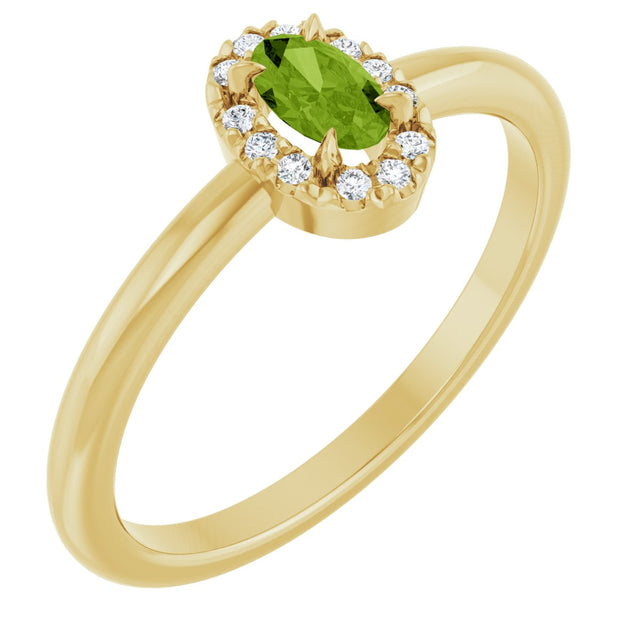 14K Gold Emerald Natural Peridot Halo-Style Ring - Yellow Gold