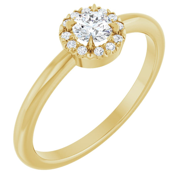 14K Gold Round Natural Diamond Halo-Style Ring – 3-4mm Stones - Yellow Gold